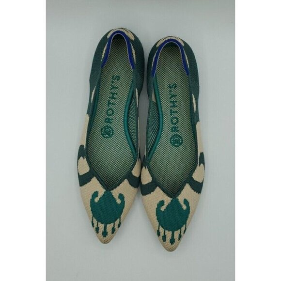 Rothy’s Flat Womens Size 7 Moroccan Ikat The Pointed Toe Green Shoe Retired - Picture 4 of 13